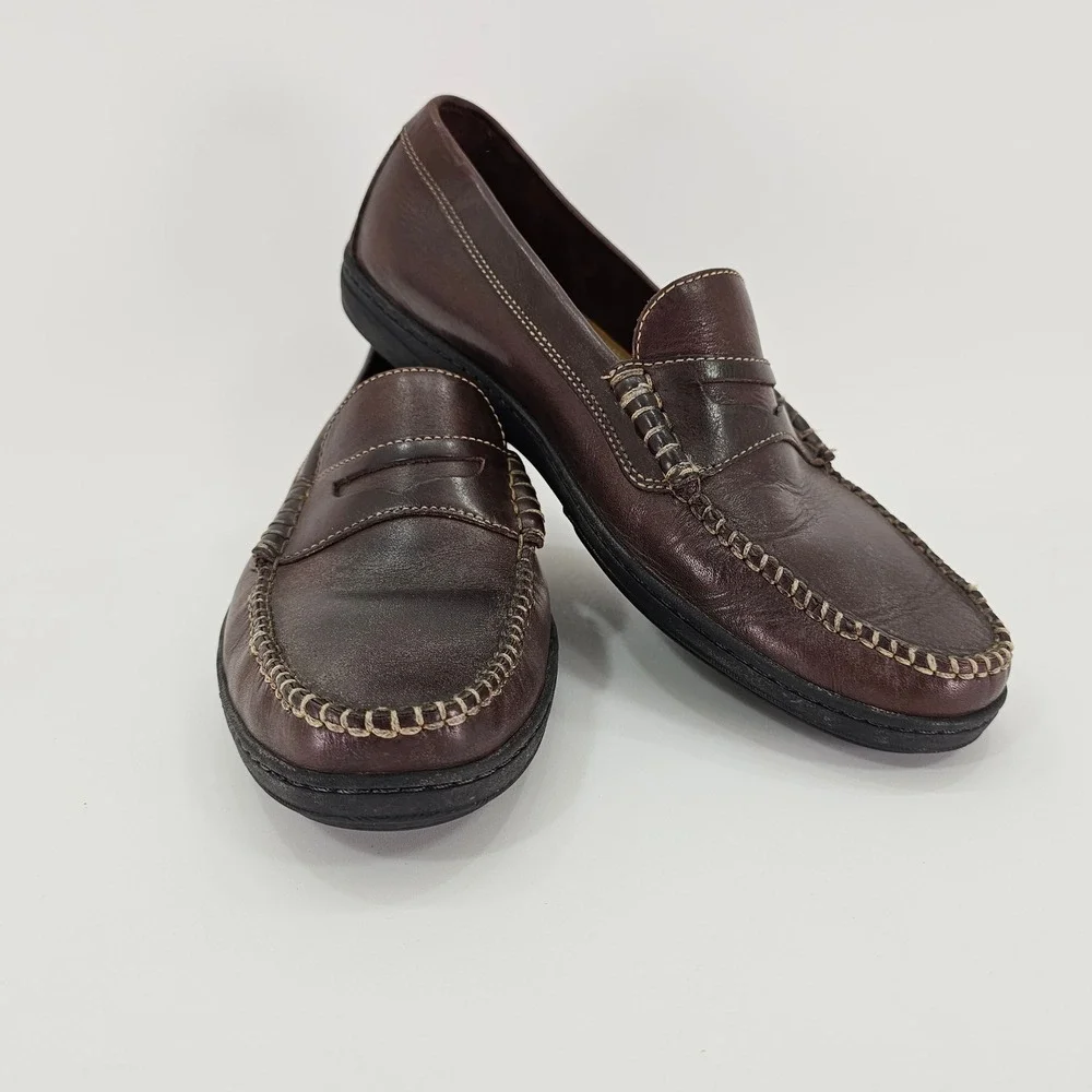 Cole‎ Haan Mens Brown Leather Penny Loafers Moc Toe Slip On Shoes Size 9